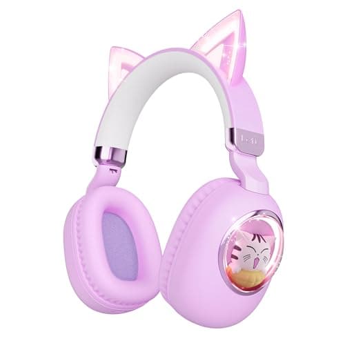 sunvito Kids Headphones Bluetooth 5.4 - Cat Ear LED Light Up Noise Cancelling Wireless Headphones with Mic, 85dB Volume Limited, Wired & Wireless Mode for Travel/School/iPad - Image 1