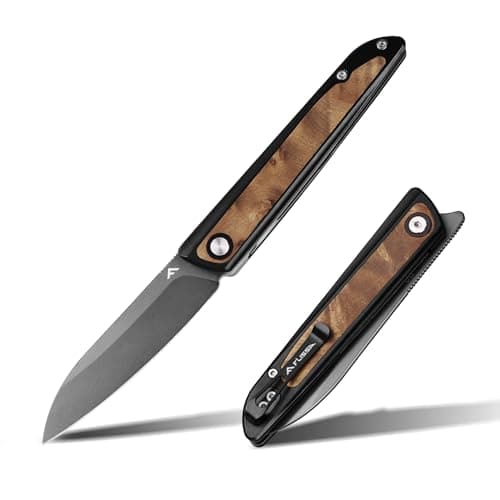 FLISSA Pocket Knife, Folding Knife with D2 Steel Blade, Liner Lock, Aluminum Alloy & Wooden Handle, Ball Bearing and Pocket Clip for EDC, Camping, Hiking, Outdoor Activities - Image 1