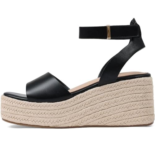 COMFITORIA Wedge Sandals for Women Espadrille Platform Wedge Heels Adjustable Strap Braided Sandal Summer Open Toe Vacation Slip-On Sandals Bohemia Beach Comfortable Dressy Shoes,(Black, Size 8.5) - Image 1
