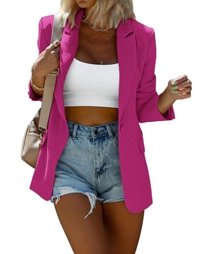 KIRUNDO Womens Blazer 2026 Spring Fall Business Casual Oversized Long Sleeve Button Open Front Suit Jackets Work Clothes(Rose Red, Medium) - Image 1