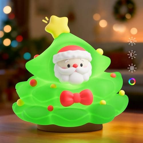 ICARER FAMILY Christmas Tree Night Light, Touch Control LED Lamp, Silicone Green with Yellow Star, USB Rechargeable, 3 Brightness with Auto-Off Feature, Indoor Bedroom Decor - Image 1