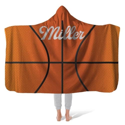 ROSLILY Personalized Basketball Hooded Blanket Custom Hooded Fleece Blanket with Name Basketball Wearable Throw Blanket University Team Blanket Gift for Sports Fans Kids Women Adult Graduation - Image 1