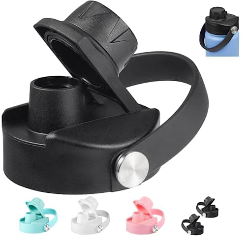 Lid for Hydroflask 32 40 64 oz Wide Mouth | Replacement Chug Cap with Flex Handle Compatible with Hydro Flask 12 16 20 Ounce Kids Bottle | BPA Free Dishwasher Safe Top Water Bottle Accessories | Black - Image 1