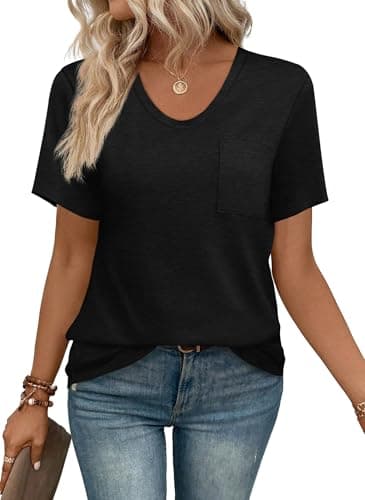 WIHOLL Summer Tops for Women Casual Short Sleeve Black T Shirts M - Image 1