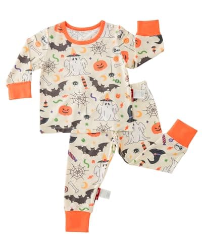 aqpa Two-Piece Pajama Set for Boys & Girls, Bamboo Viscose Pajama Set for Toddlers (US, Age, 5 Years, Beige Halloween) - Image 1