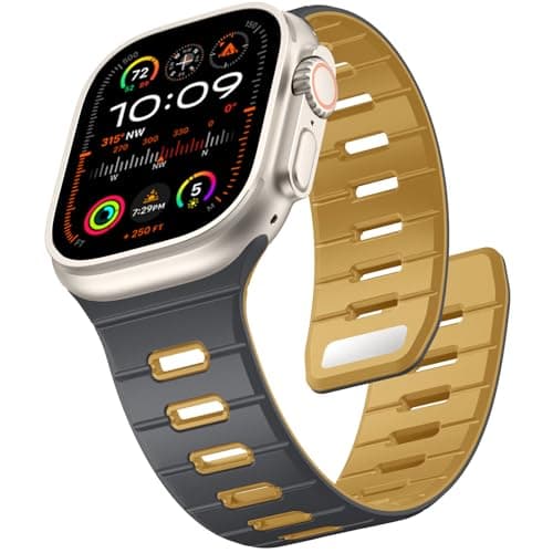 Odbeai Magnetic Sport Band Compatible with Apple Watch Ultra 3 2/Ultra Band for Men 49mm 46mm 45mm 44mm 42mm,Strong Magnet Soft Silicone Strap for iWatch Series 11 10 9-1 SE,Anthracite/Earthy Yellow - Image 1