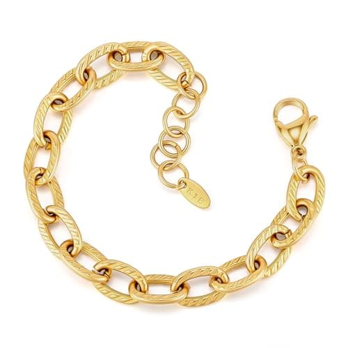 Chunky Gold Bracelets for Women - 18K Gold Plated Cuban Link Bracelet, Stainless Steel Non-tarnish Waterproof Thick Chain Trendy Daily Fashion Jewelry, Valentines Party Prom Birthday Gift for Her - Image 1