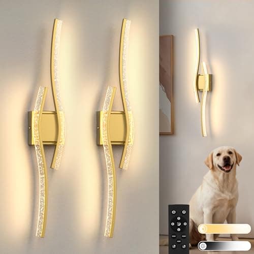 L LOHAS LED Battery Operated Wall Sconces Set of 2, Gold & Bubble Acrylic Rechargeable Sconces 3CCT, 10000mAh, 31.6 Inch Dimmable Wireless Wall Lights, Sconce Wall Decor for Bedroom, Living Room - Image 1