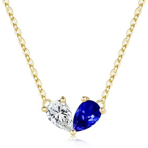Turandoss April December Birthstone Necklace for Women - Created Diamond, Tanzanite Necklace Pear Birthstone Necklaces for Women, 14K Dainty Gold Plated Necklaces for Women’s Girls Jewelry Gifts - Image 1