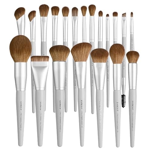 LORYP Makeup Brush Set Soft Vegan Professional Cosmetic Brushes for Face & Eyes Gray 20 Pcs Full-Size - Image 1