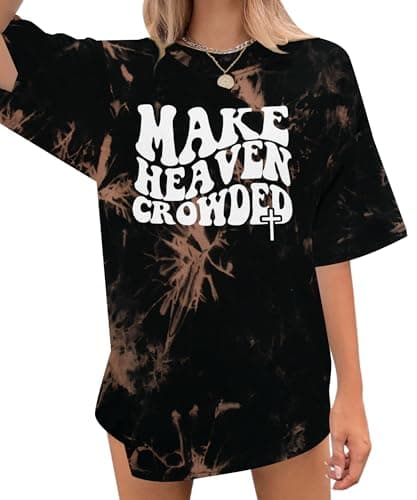 Make Heaven Crowded T-Shirt Women Oversized Christian Shirt Inspirational Graphic Tee Short Sleeve Top - Image 1