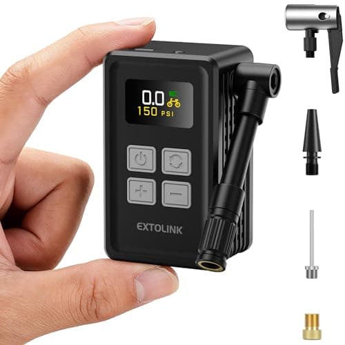 EXTOLINK Mini Bike Tire Pump - 20s Fast Inflate Electric Bike Pump with Gauge, Max 150PSI Electric Air Pump with Presta & Schrader Valve for Road Bike, Mountain Bike, Electric Bike - Image 1