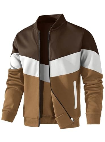 HYPESTFIT Men's Lightweight Jacket Casual Bomber Jacket Color Block Varsity Coat - Image 1