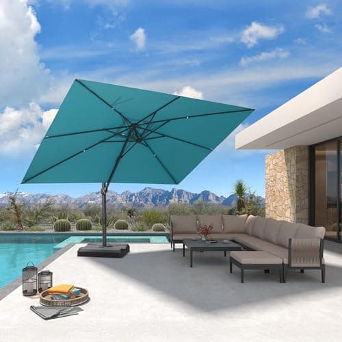 PURPLE LEAF 9' X 11.5' Patio Cantilever Umbrella Outdoor Rectangle Adjustable Offset Umbrellas with 360-degree Rotation and 8 Heavy Duty Metal Ribs for Garden Deck Pool Turquoise Blue - Image 1