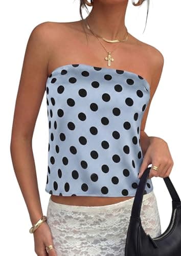 PRETTYGARDEN Strapless Tube Tops for Women 2026 Summer Sleeveless Backless Polka Dot Going Out Top Bandeau Cute Y2k Shirt (Dot Blue Black,X-Large) - Image 1