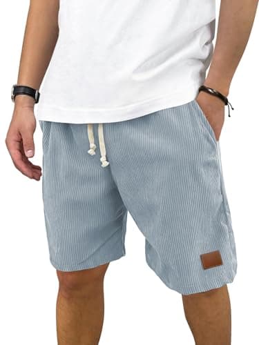 Hardaddy Mens Corduroy Shorts Casual Elastic Waist Drawstring 2026 Summer Beach Lounge Short(Light Blue Medium) - Image 1