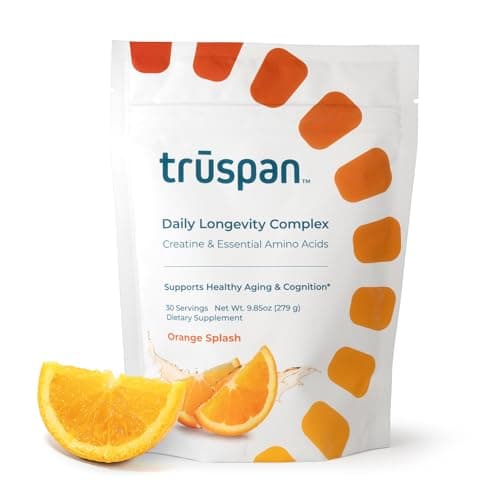 TruSpan Daily Longevity Complex Creatine Powder, with Essential Amino Acids, Sugar Free, Orange Splash Flavor, 30 Servings - Image 1