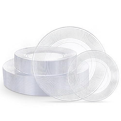 FLOWERCAT 100PCS Clear Plastic Plates - Heavy Duty Plastic Plates Disposable -Straw hat plate for Birthday party &Wedding - Serve for 50guests party(10inch & 7inch)(Clear) - Image 1
