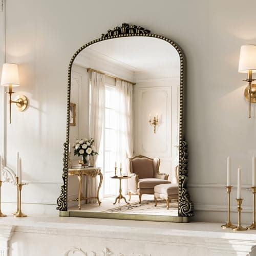 Vintage Bronze Arched Mirror - 40"x29" Large Matt Gold Antique Wall Mounted Mirror - Baroque Traditional Ornate for Entryway, Fireplace, Living Room, Hallway or Wall Decor (Upgrade Tempered Glass)