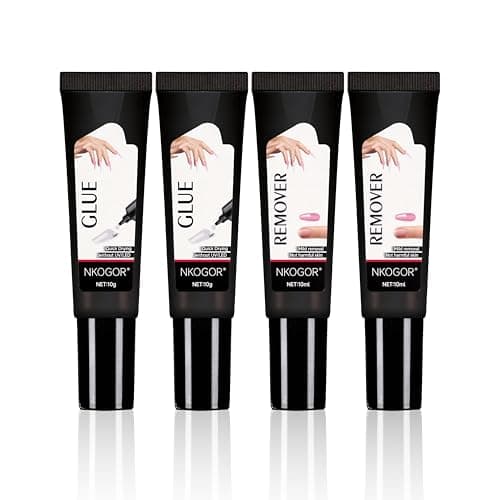 2 Sets Quick Drying 10g Semi Solid Nail Glue with 10ml Remover for Press On Nails Tips No Need for UV Lamp Long Lasting Fake Acrylic Nails Glue Gel - Image 1