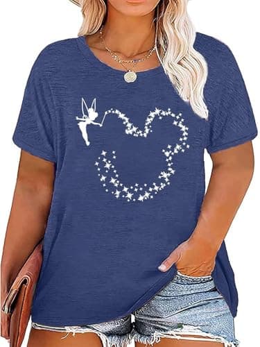 Plus Size Magical Shirts for Women Magic Kingdom T Shirts Graphic Tee Cute Holiday Shirt Family Vacation Tops Blue - Image 1