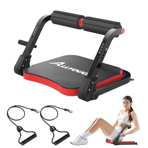 Ab Machine,Sit Up Exercise Equipment& Core Machine, Workout Equipment,Adjustable Ab Trainer with 3 Resistance Levels and Removable Auxiliary Handle,Home Gym Fitness Equipment for All Ages Red - Image 1