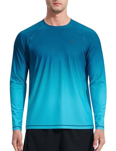 Mens Rash Guard UPF 50+ Swim Shirts UV Sun Protection T-Shirt Quick Dry Long Sleeve Beach Shirts for Fishing, Navy2 Gradient, XL