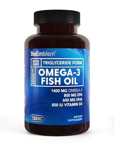 BioEmblem Omega-3 Fish Oil 2000mg - Small Size Softgels, High Absorption Form, Sustainable - 1400mg EPA &DHA Plus Vitamin D3, Non-GMO, Heart, Joint, & Brain Health Fish Oil Supplement, 120 Ct - Image 1