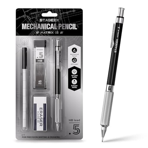 STAGEEK 0.5mm Mechanical Pencil, Metal Art & Drafting Pencil with Eraser and 60 HB Lead Refills, Professional Drawing Pencil for Artists, Students, School, Office, Writing, Sketching, Drafting(Black) - Image 1