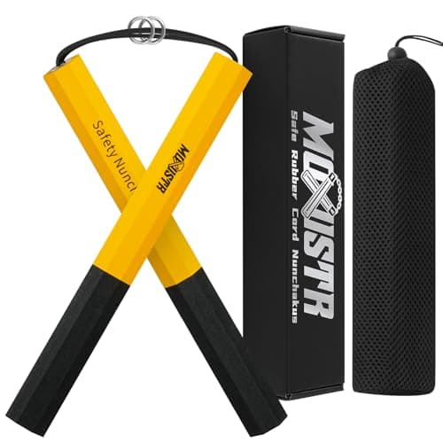 MOXIISTR Safe Foam Rubber Cord Nunchakus for Beginners Practice and Training (Black+Yellow+Ring) - Image 1