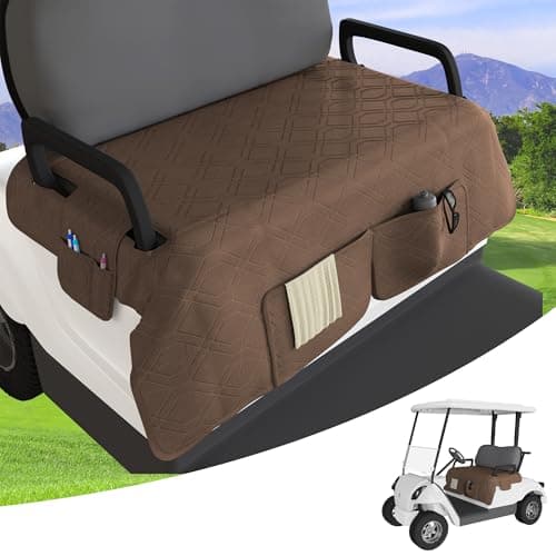 Eolzzi Golf Cart Seat Cover for Club Car, Waterproof, Washable, Breathable, Non-Slip Golf Cart Cover with 3 Pockets, for Golf Lovers, Light Brown