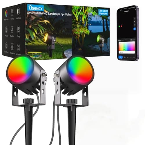 Ligency Smart Spotlight Landscape Lights, Outdoor Spot Lights Waterproof RGBW Color Changing Spotlights for Yard Garden, 2-Pack (28.8 Feet) - Image 1