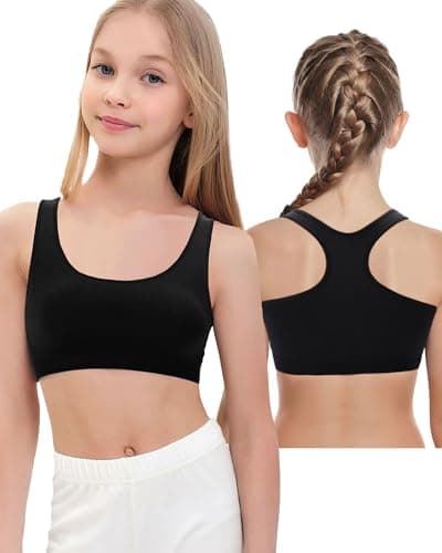iMuchic Girls Racerback Sports Bra, Built -Up Stretch Crop Undershirt Seamless Training Bra in Everyday Colors for Teens (US, Alpha, Medium, Black) - Image 1