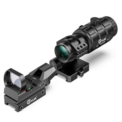 CVLIFE 1X22X33 Red Green Dot Sight and 3X Magnifier Combo, Motion Awake Multi-Reticle Circle Dot Open Reflex Sight with Flip-to-Side Magnifier, Absolute Co-Witness Mount for 21MM Picatinny