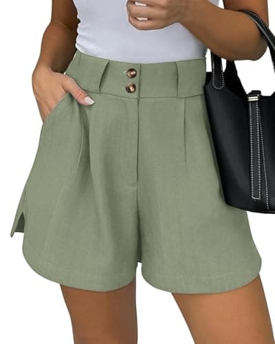 KIRUNDO Womens Shorts Dressy Casual 2026 Trendy Summer Elastic High Waisted Pleated Side Slit Business Work Shorts Pockets(Light Green, X-Large) - Image 1