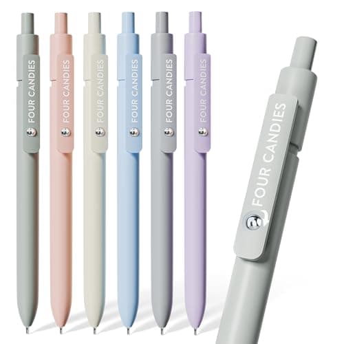 Four Candies Gel Pens, 6 Pcs 0.5mm Quick Dry Black Ink Pen Fine Point Smooth Writing Unique Pen, Office Home School Supplies Essentials Pretty Girl Cute Pens, Gifts for Women(Morandi) - Image 1