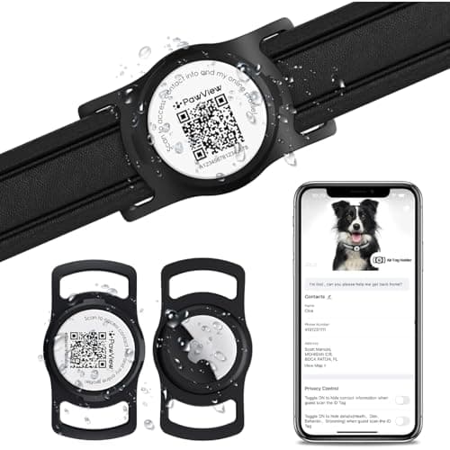 PawView for AirTag Dog Collar Holder, Waterproof Smart QR Code Holder for Cats and Dogs, for AirTag Protective Cases - Scan Alert, Instant Location, Pet Online Profile, Contacts Info (1 Pack, Black) - Image 1