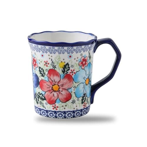 JINNTHE Handmade Ceramic Coffee Mug 13 oz Large Polish Pottery Cup For Coffee, Tea Cappuccino, Americano, Latte, Dishwasher Microwave Safe Day Gift for Moms, Girls, Ladies Housewarming Present - Image 1