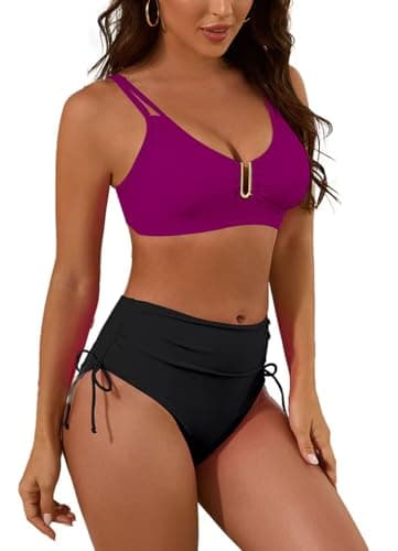 Nillocco Womens High Waisted Bikini Sets 2 Piece Curvy Modest Tummy Control Swimsuits Couture U-Wire Beach Swim Bathing Suit Purple X-Large - Image 1