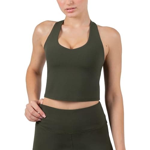 YITTY Active Bra Tank Tops for Women, Longline Sports Bra Tank, Padded, Removable Cups, Low Impact Support for Yoga, Workout, Gym, Dark Olive, XL - Image 1