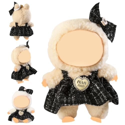 Clothes for Blind Box Dolls, Premium 2-Piece Dolls Accessories Set with Chic Bow Dress Outfit for 15-17cm Plush Blind Box Toy (Black Set) - Image 1