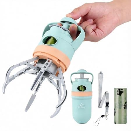 DegoCython Dog Poop Scooper with Built-in Bag Dispenser, 6-Claw Design for Strong Grip, One-Hand Operation, Hygienic No-Touch, Retractable Lanyard & Durable PP Plastic - Image 1