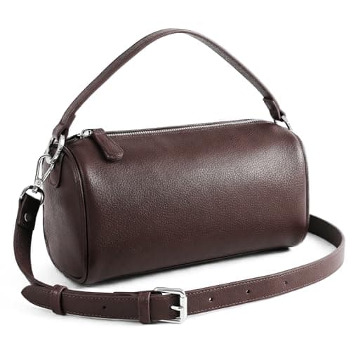 Prite Leather Crossbody Bag for Women Minimalist Cylinder Shoulder Bag with Adjustable Strap Soft Barrel Purse (Coffee) - Image 1