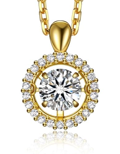 MomentWish Dancing Diamond Necklace, 0.5 Carat Moissanite Necklace for Women Gold Plated 925 Sterling Silver Pendant Anniversary Birthday Christmas Gift for Wife Mom Girlfriend-Classic - Image 1