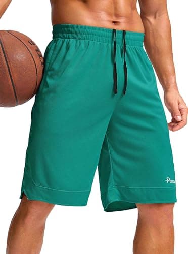Pudolla Men's Basketball Shorts with Zipper Pockets 11" Long Gym Athletic Shorts for Men Lightweight Quick Dry(Green Medium) - Image 1