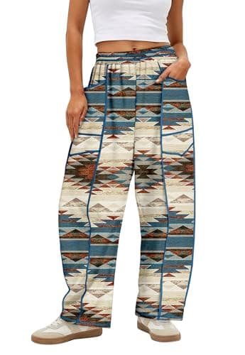 Magritta Womens Trending Clothes Casual Wide Leg Palazzo Pants with Elastic Waist and Pockets Color Block Small - Image 1