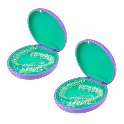 Maoerdental 2PCS Retainer Case Compatible with Invisalign,Cute Slim Aligner Case,Customized Magnetic Closure Orthodontic Retainer Cases (2 Pack Purple + Green Silicone) - Image 1