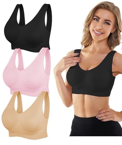 YADIFEN 3 Pack Womens Sports Bras,Wireless Comfortable Seamless Sleep Yoga Sports Bras for Women with Removable Pads - Image 1