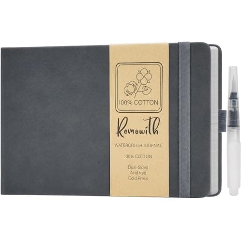 Remowith Leather Cover Watercolor Sketchbook, 9"x5.5" Journal, 300gsm Cold Press Cotton Paper (24 Sheets/48 Pages), Perfect Watercolor Journal for Markers, Pastels, DarkGrey - Image 1
