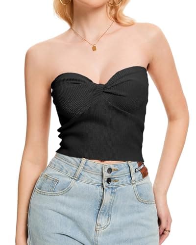 Molirex Twist Tube Top for Women Double Lined Strapless Y2K Crop Tops Backless Sleeveless Bandeau Summer Tanks Black Small - Image 1